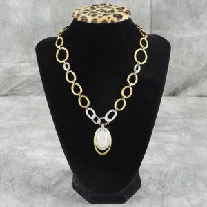 $2995 Alor Diamond Mother of Pearl Pendant Necklace 16.5"18K Gold Stainless S239